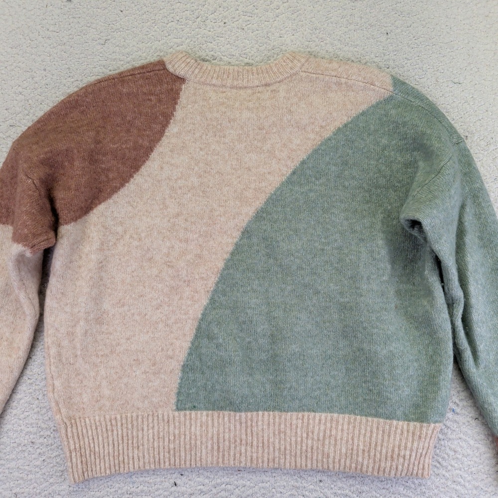 Madewell Colorblock Crew Neck Sweater in Green, Brown, and Cream - Picture 4 of 7